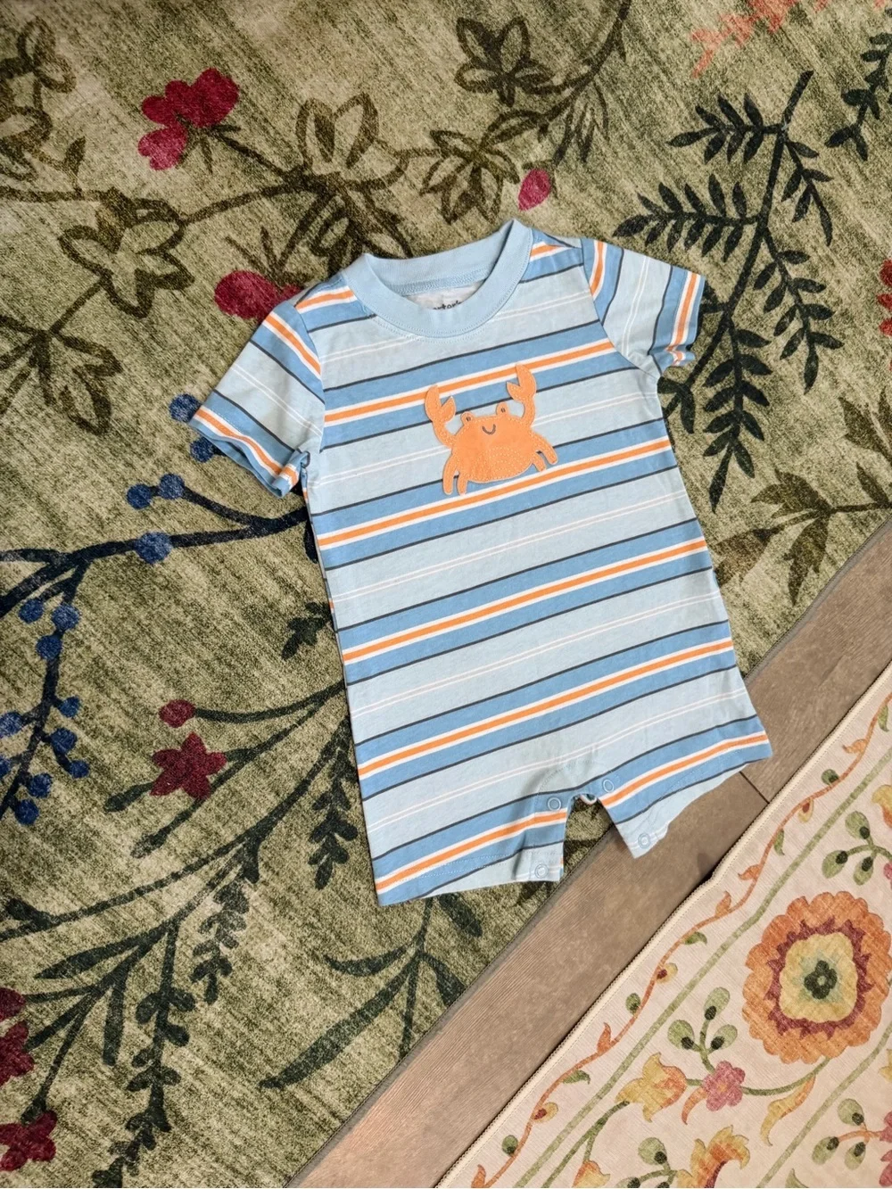 Carter's Light Blue & Orange Striped Crab Romper 6-9 Months Baby Boy